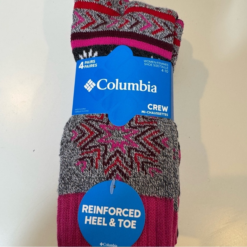 Columbia Pink and Gray Crew Socks - 4 Pack